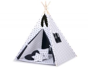 MEGA TEEPEE SET: Teepee tent+playmat+pillows + decorative feathers- Black Stars/black
